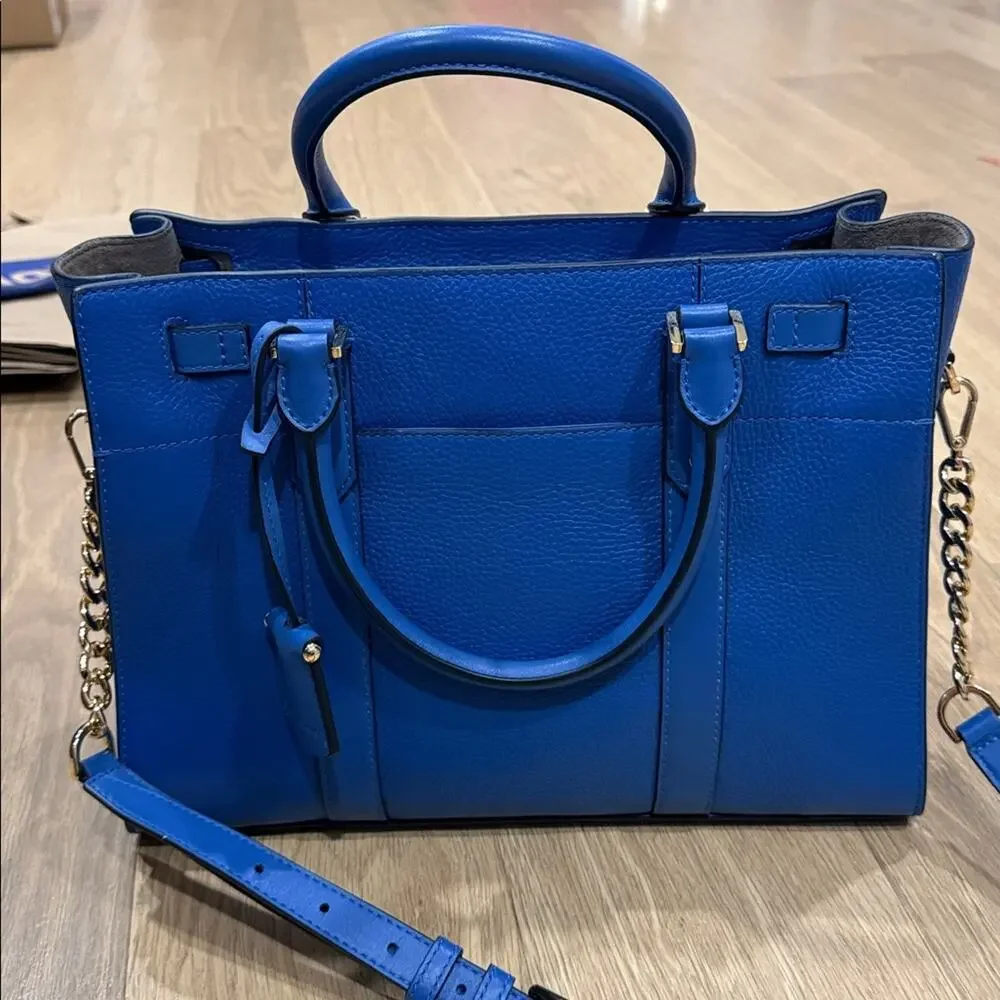 Michael Kors Nouveau Hamilton Large Satchel in Vintage Blue Pebbled Leather